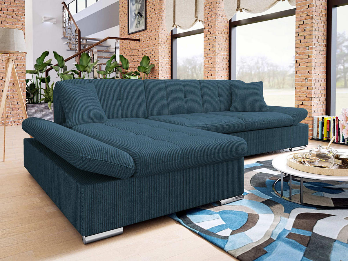 ECKSOFA Malwi Cord, Seite: Links - Dunkelblau, Holz/Textil (278/161cm) - MIRJAN24