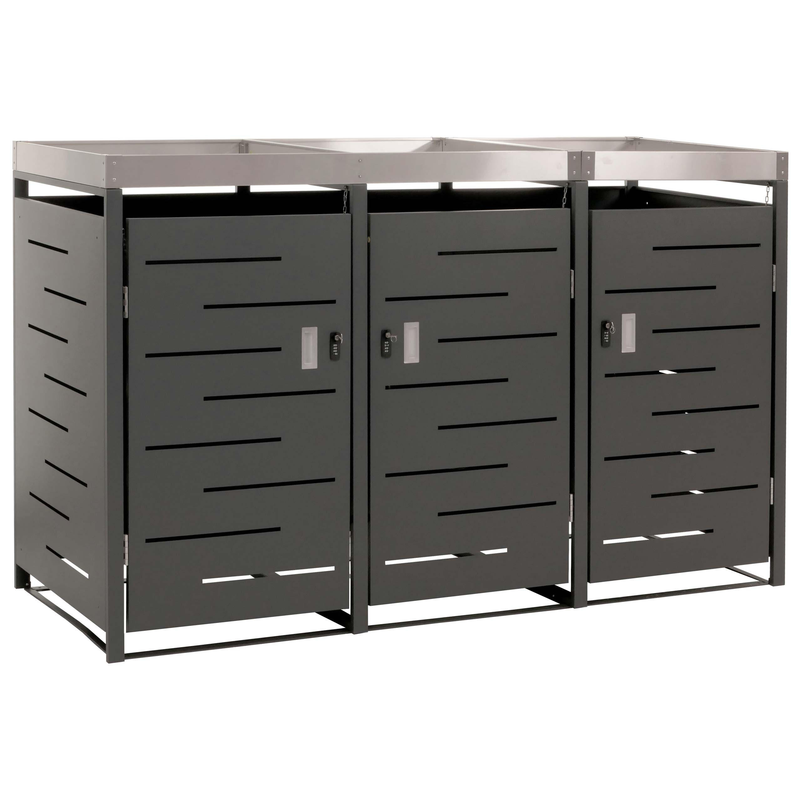 MÜLLTONNENBOX 3er 125x198x84cm 80-240 Liter - Anthrazit, Metall (198/125/84cm) - PROREGAL