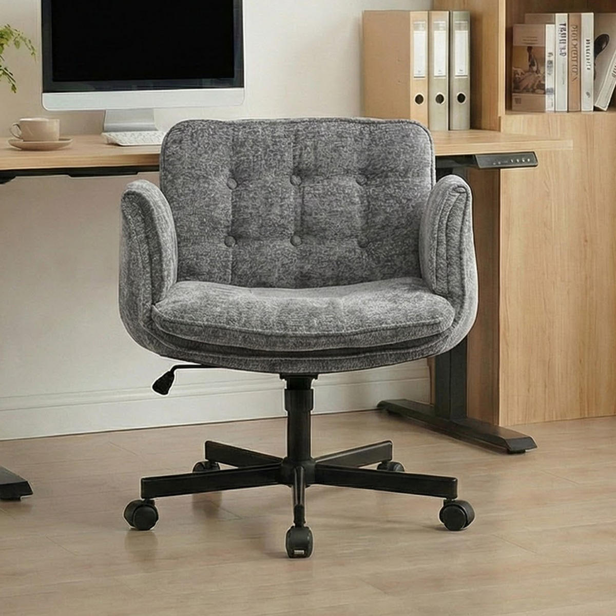 BÜROSTUHL in Dunkelgrau 71x62x79 cm mit Rollen, verstellbaren Armlehnen und Wippfunktion - Dunkelgrau, Textil (62/79/71cm) - IVMEU
