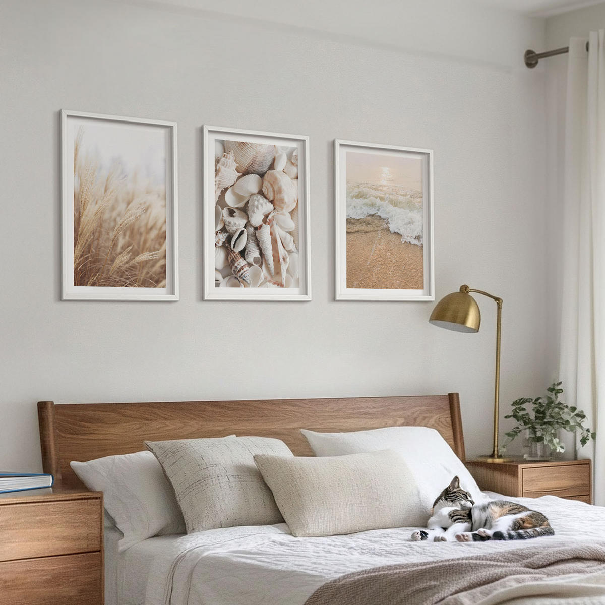 WANDBILDER 3er-Set - 40x60 cm Weißer Rahmen - Strandmotive, Muscheln, Wellen - Weiß, Kunststoff (40/60cm) - ArtPrintCave
