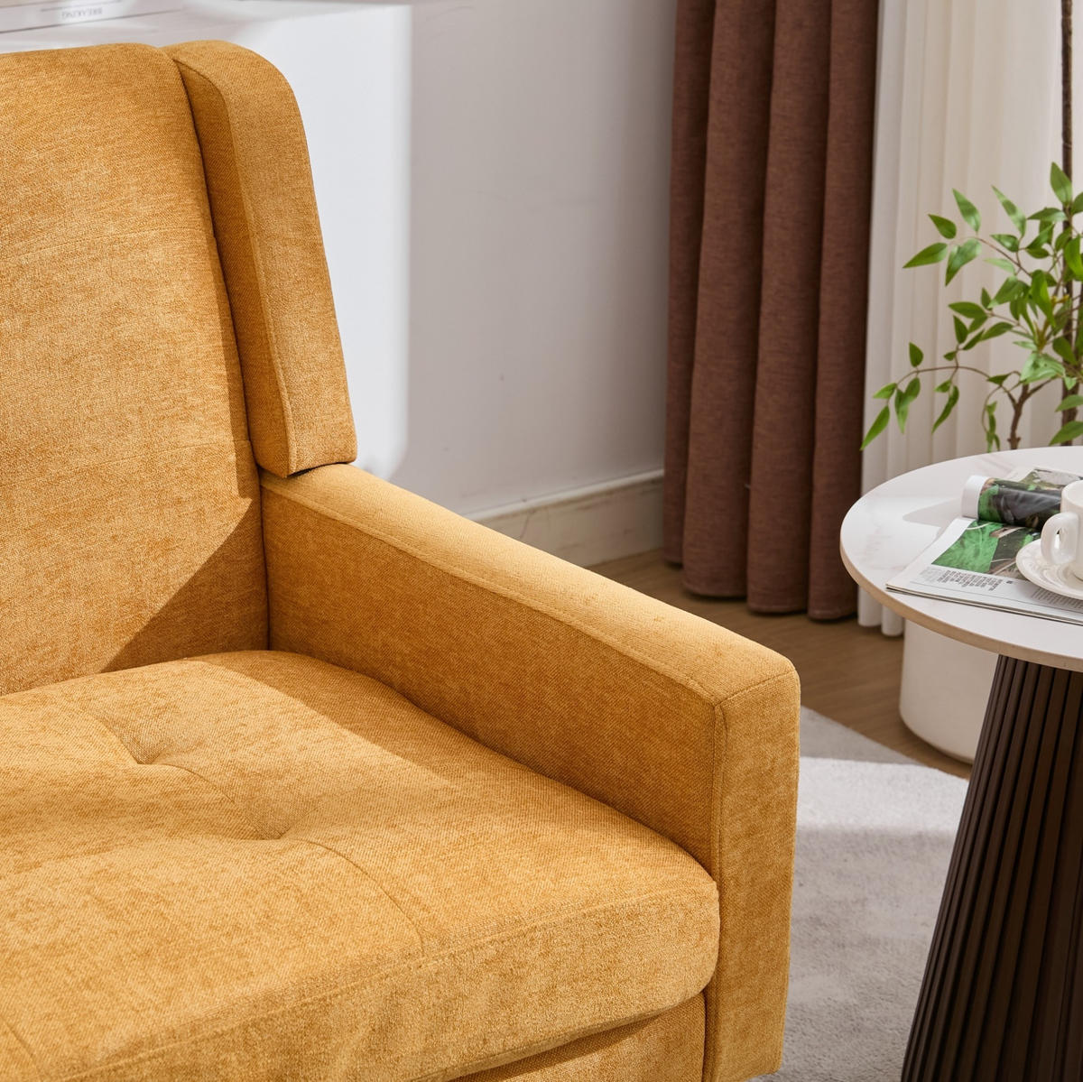2-SITZER 119/75/88 cm Leinenbezug mit Tufting, Massivholzbeinen Gelb - Gelb, Textil (75/88/120cm) - OKMYHOME