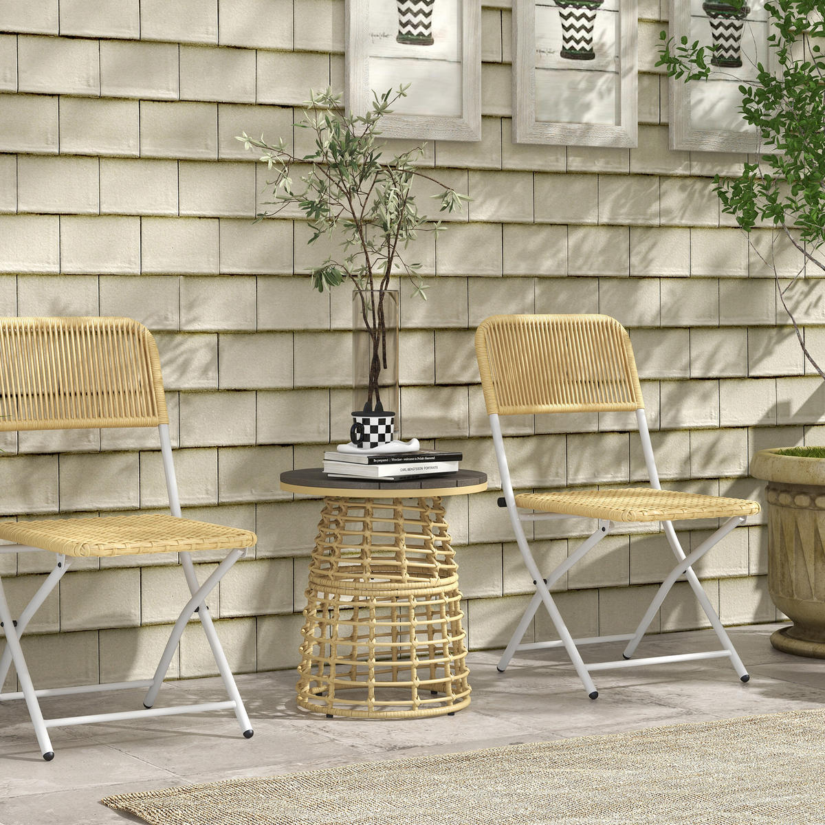 GARTENBEISTELLTISCH DE-13585 rund mit Composite-Platte Natur - Naturfarben, Kunststoff/Metall (45/45/50cm) - ComfortXL
