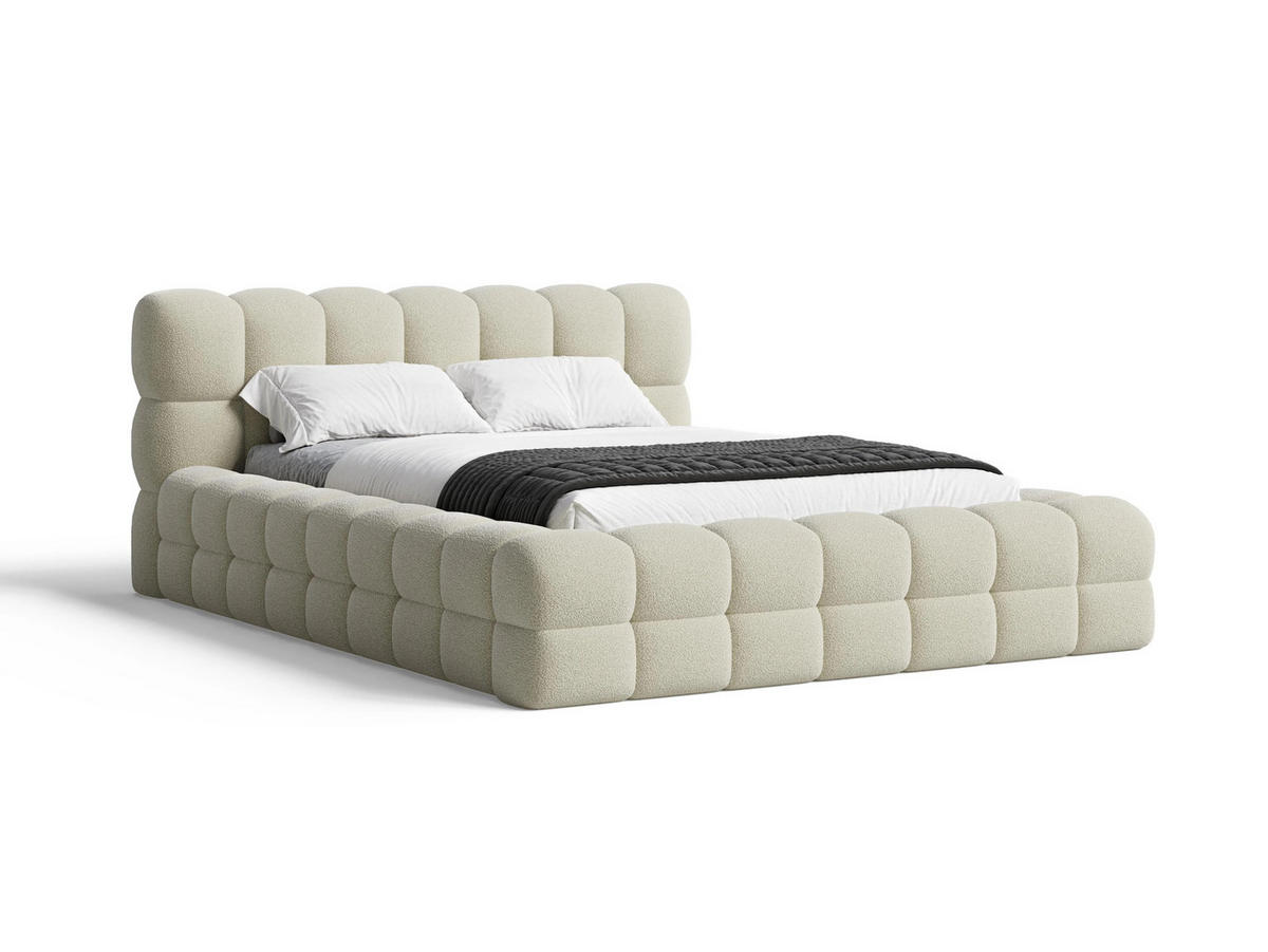 POLSTERBETT Verona 140x200 cm mit stabilem Metallrahmen, Bettkasten, Lattenrost und markantem Kopfteil - Bouclé Beige - Beige, Textil/Metall (140/200cm) - Chilly