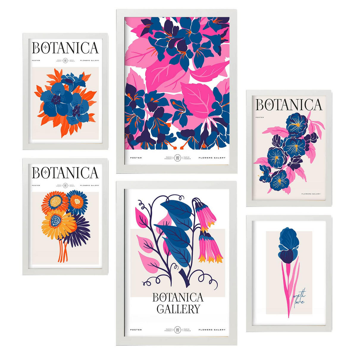 POSTER Set Mit 6 Blumen- und Botanische Galerie Größe A3 & A4 Weißer Rahmen - Weiß, Papier (29.7/1cm) - Nacnic