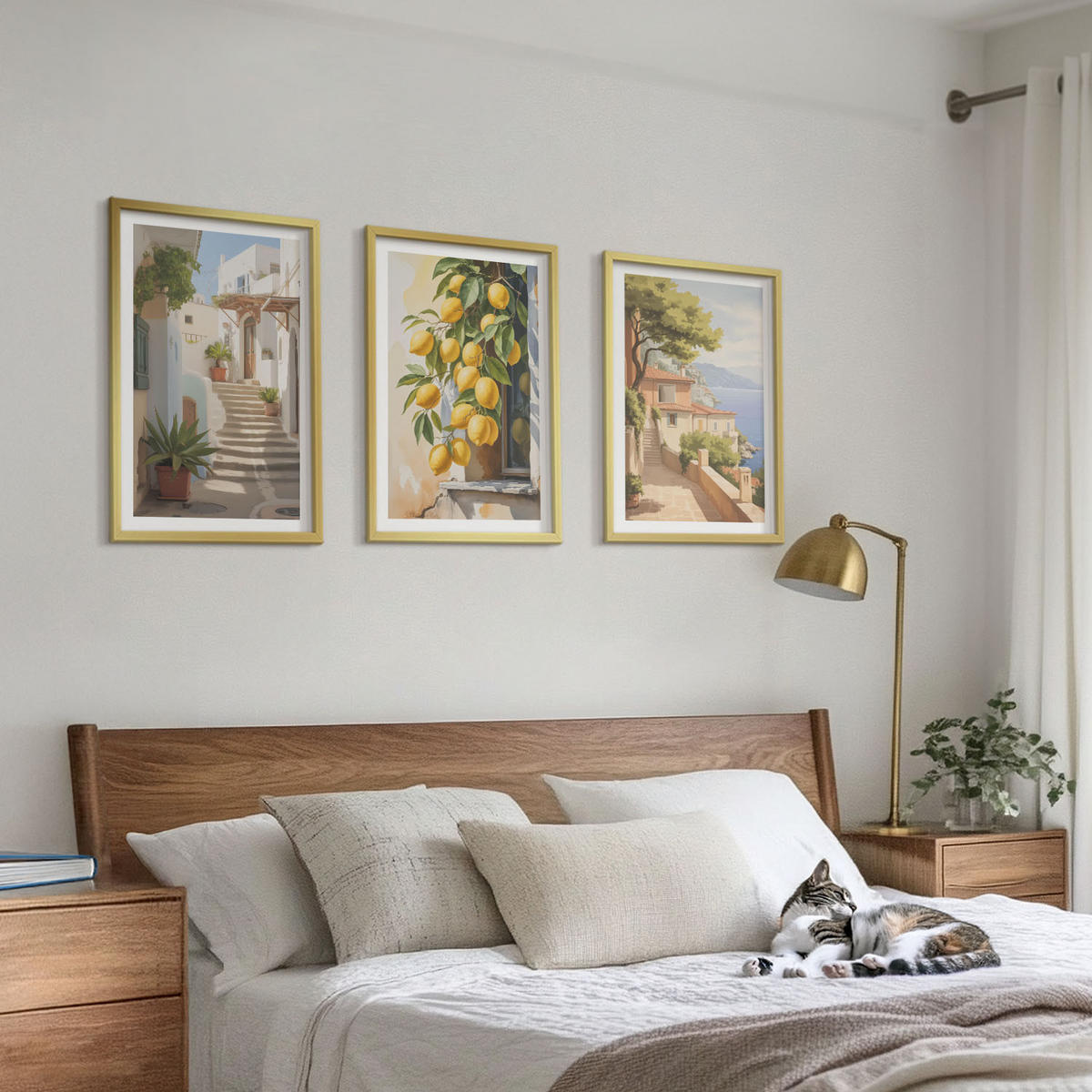 BILDER SET 3er Set - 40x60 cm Goldrahmen - Lemon Streets Meerblick - Goldfarben, Kunststoff (40/60cm) - TULUP