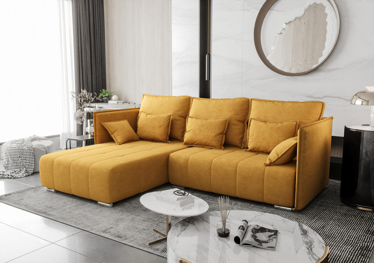 ECKSOFA L Form Florinna Gelb 245/182/87 cm mit Schlaffunktion - Chromfarben/Gelb, Textil/Metall (245/182cm) - AX Living