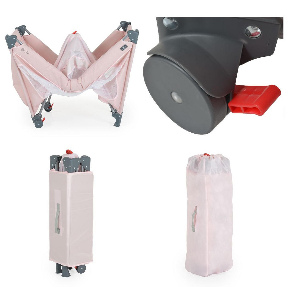 LAUFSTALL One Touch Räder rosa 125 x 65 cm, Seiteneingang, Matratze, klappbar, Babyreisebett - Rosa, Metall (65/76/125cm) - Cangaroo