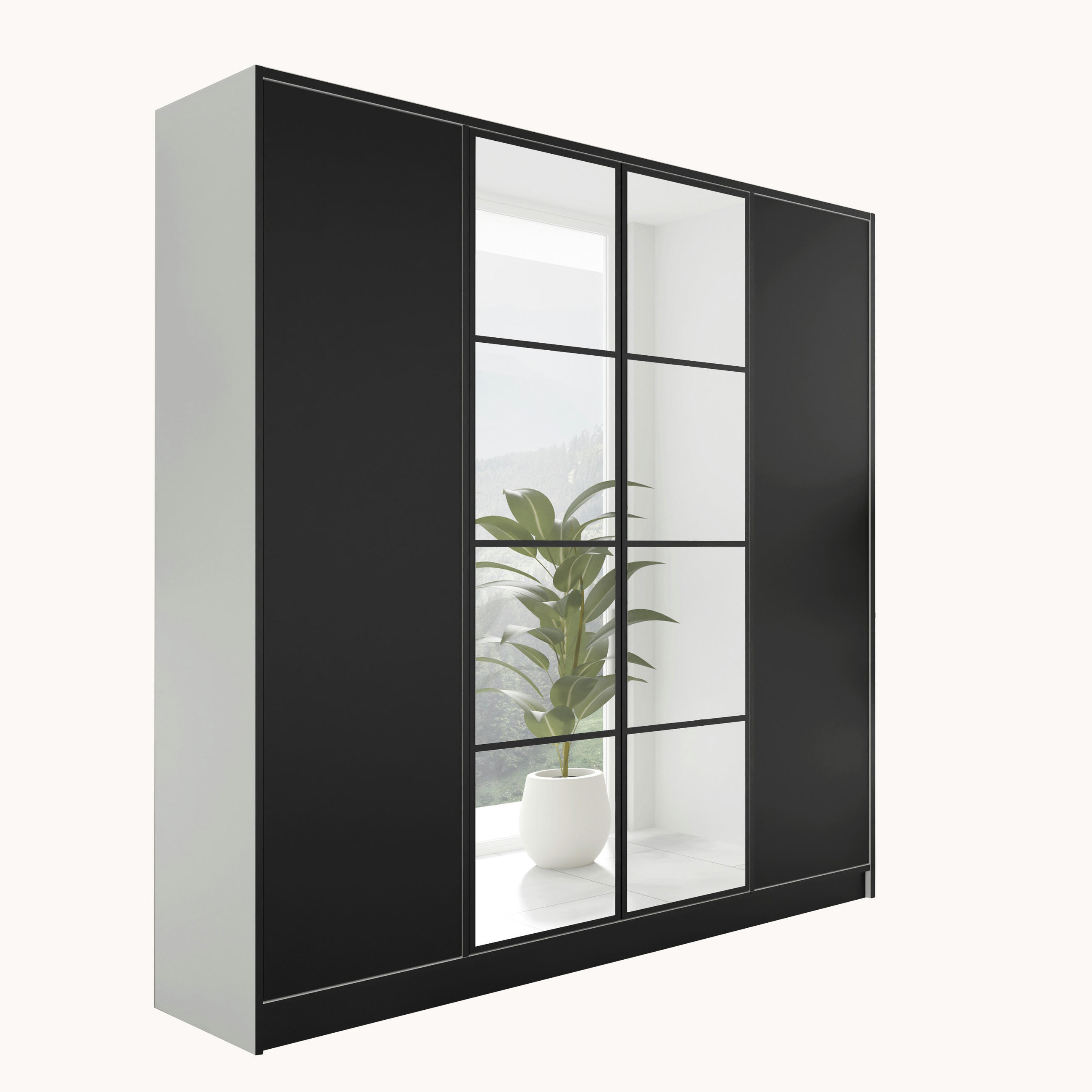 KLEIDERSCHRANK EDEN 4-Türen v4 - 206,4x205x39 cm- Weiß und Schwarz - Schwarz/Weiß, Holzwerkstoff (206.4/205/39cm) - Kier Furniture