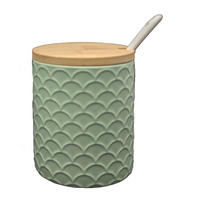 KERAMIKDOSE mit Deckel und Löffel, Ø8,5x9,5 cm (2er-Set) - Grün, Keramik (5/5cm) - MORLEOS