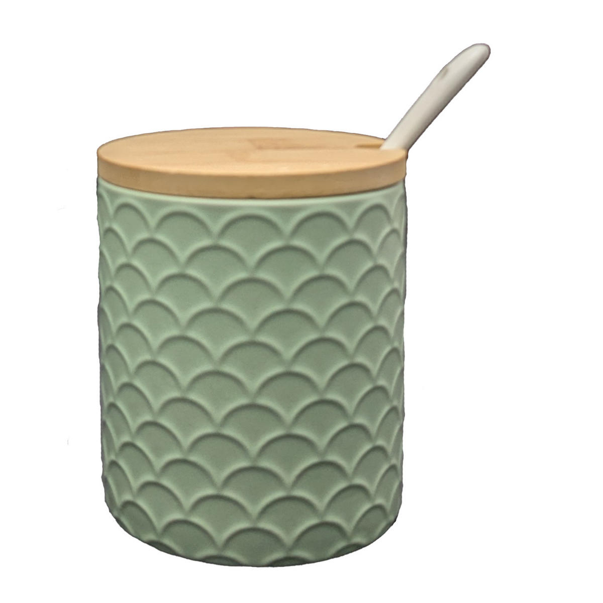 KERAMIKDOSE mit Deckel und Löffel, Ø8,5x9,5 cm (2er-Set) - Grün, Keramik (5/5cm) - MORLEOS