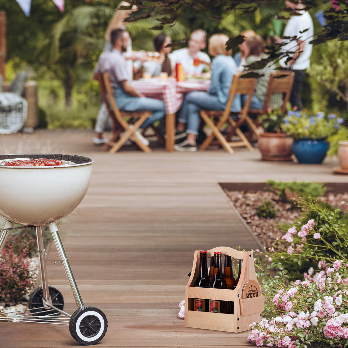 BIERTRÄGER - Hellbraun, Holz/Metall (28.5/30/16cm) - Relaxdays