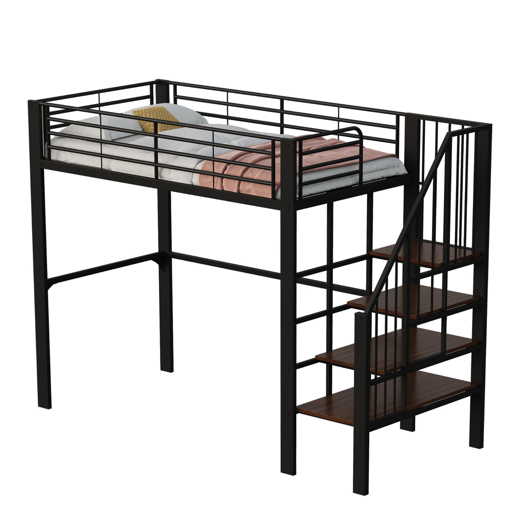 HOCHBETT 90/200 cm aus Metall mit Treppe und Stauraum in Schwarz - Schwarz, Metall (90/200cm) - Flora Grace