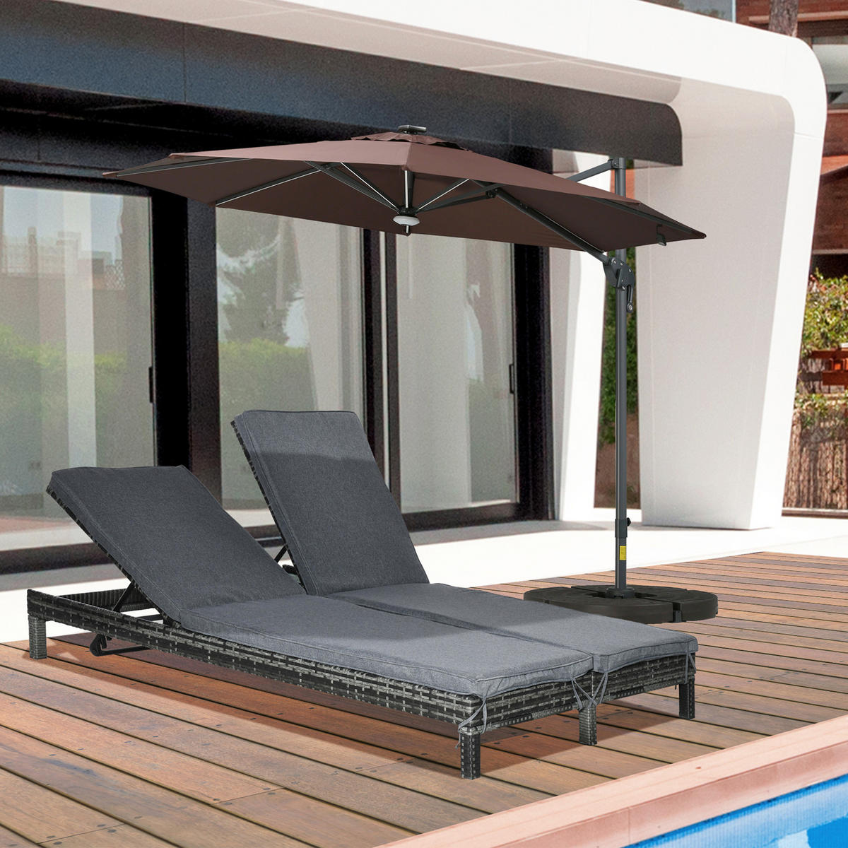 POLYRATTAN DOPPELLIEGE DE-06672 2 Personen, 5-stufige Rückenlehne Grau - Grau, Kunststoff/Metall (120/28/196cm) - ComfortXL
