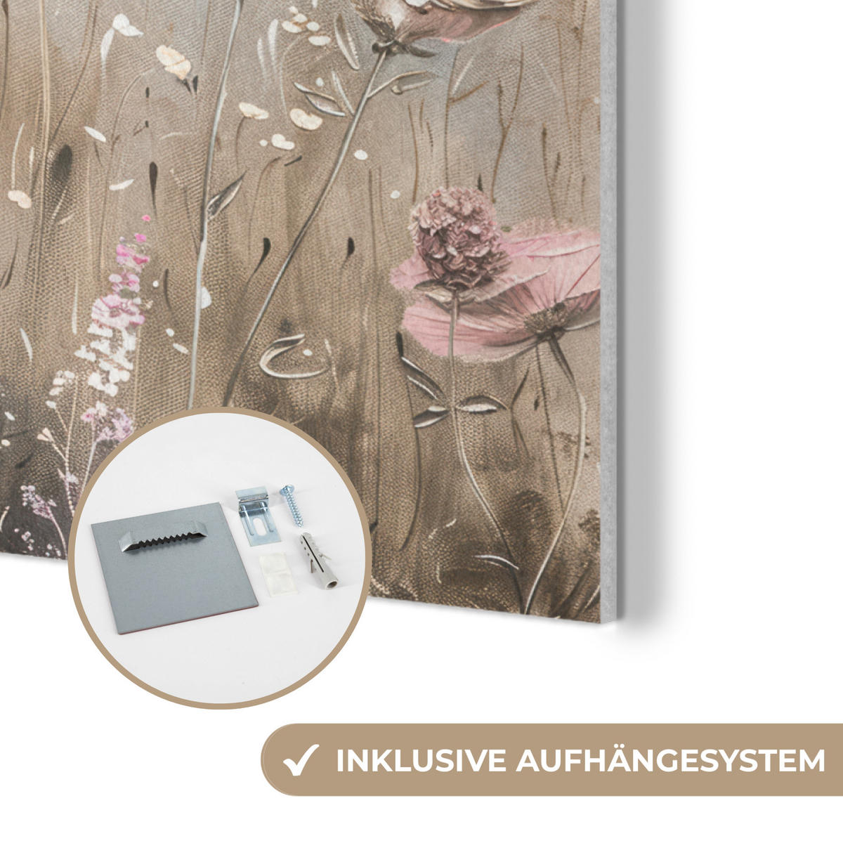 AKUSTIKBILD Blumen - Rosa - Modern - Beige Wanddeko 70x50 cm - Beige, Kunststoff (70/50/0.9cm) - MuchoWow