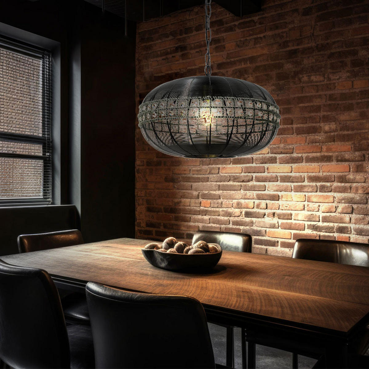 HÄNGELEUCHTE Gitter Schwarz Nickel-matt - Schwarz, Metall (46/46/150cm)