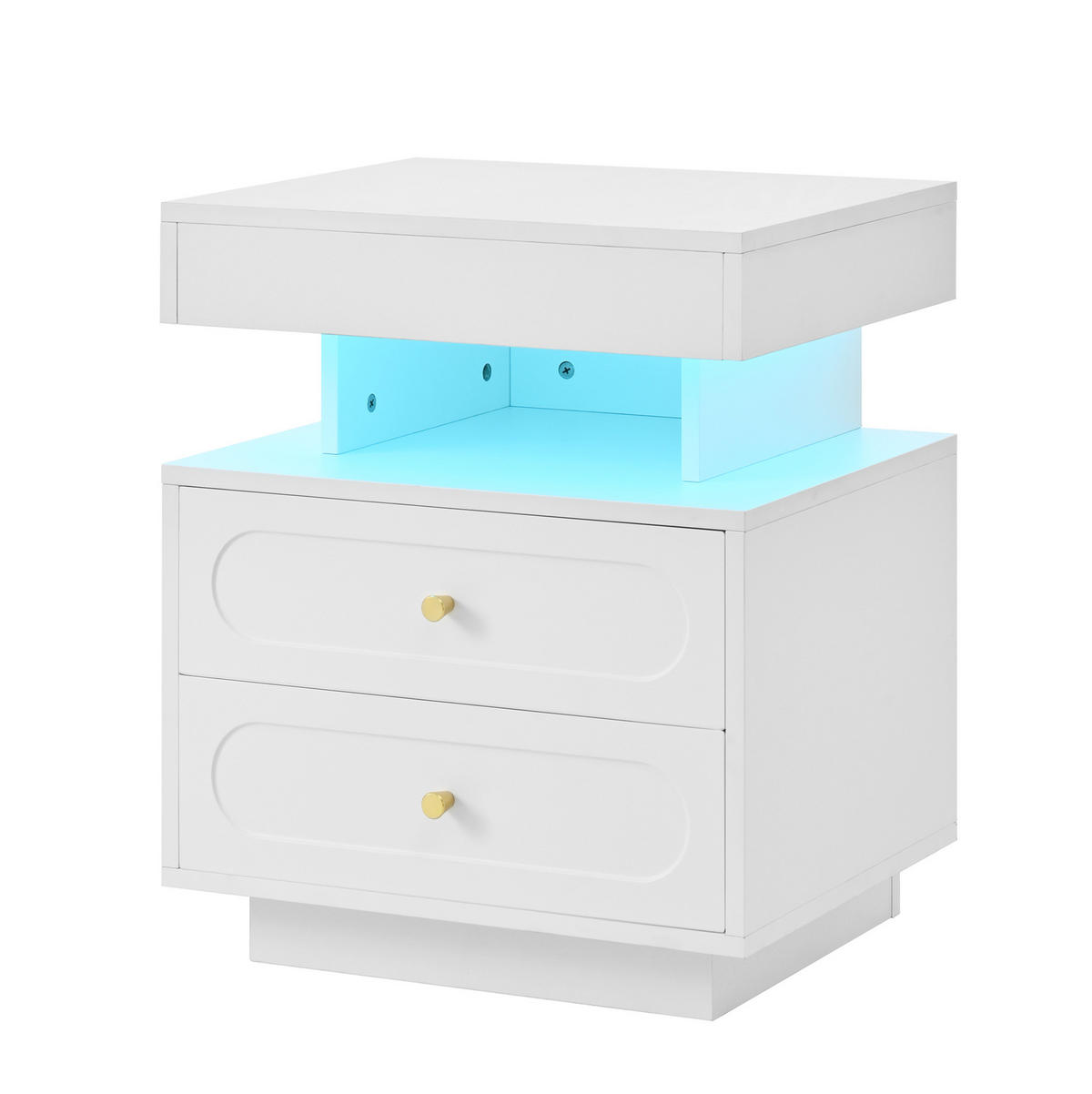 ESSTISCH 50/40/60 cm in Weiß mit LED-Beleuchtung und 2 Schubladen - Weiß, Holzwerkstoff (40/60/50cm) - Flora Grace