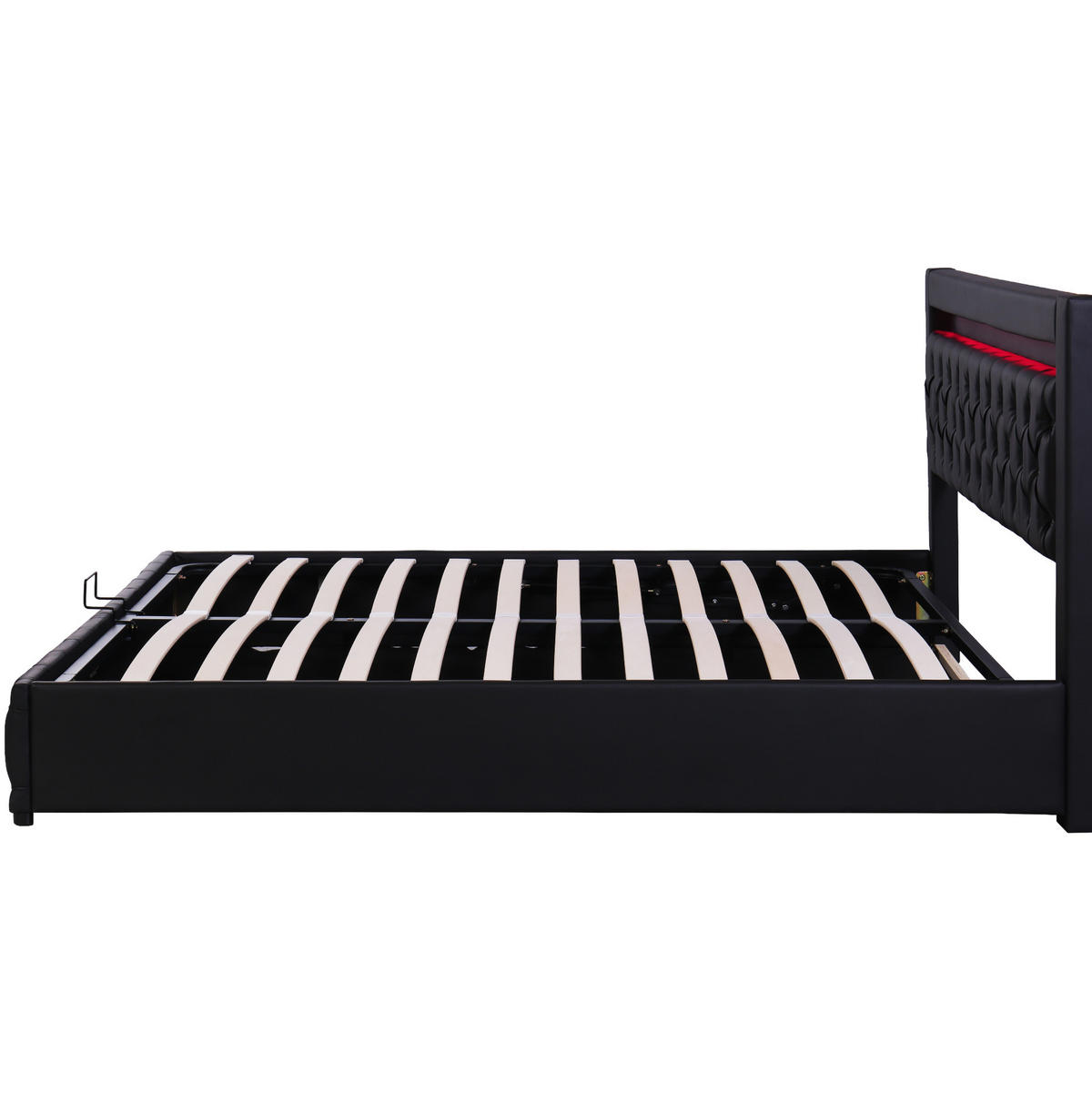 POLSTERBETT mit PU-Bezug 160x200 cm Schwarz mit Bettkasten, Lattenrost und LED-Beleuchtung - Schwarz, Leder (160/200cm) - IVMEU