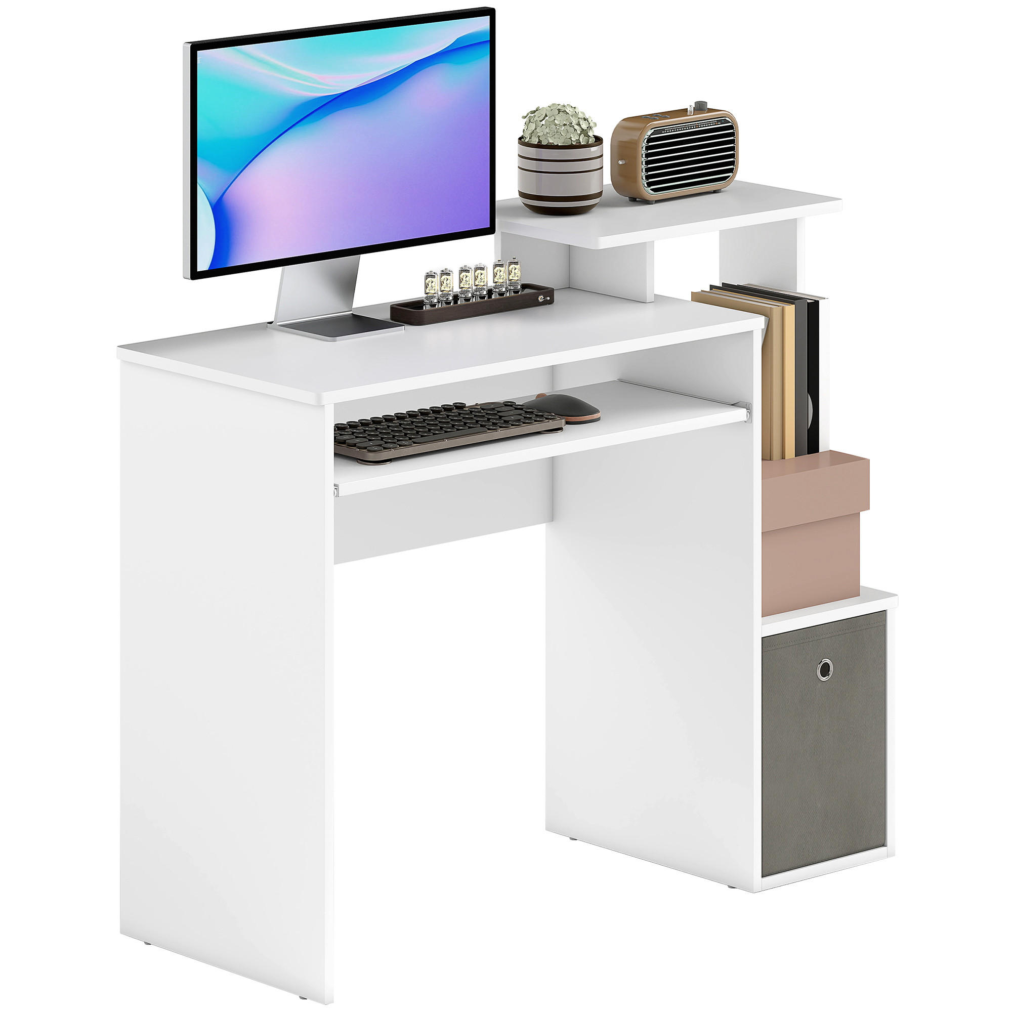 SCHREIBTISCH Weiß-Grau mit Tastaturauszug und Ablagefächern 100/40/86.6 cm - Grau, Holzwerkstoff (40/100/86.6cm) - PANGIVO