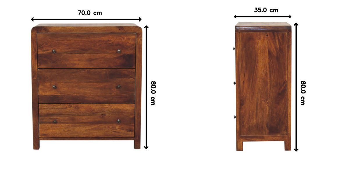 KOMMODE Aspen, 3 Schubladen, Dunkelbraun - Dunkelbraun/Messingfarben, Holz/Metall (70/80/35cm) - Artisan Furniture
