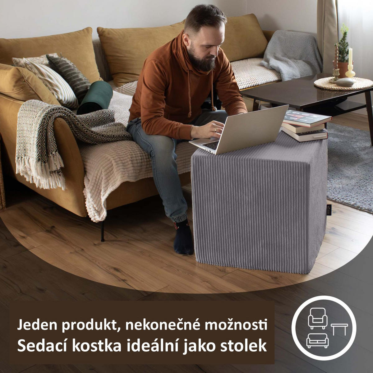 SITZWÜRFEL QUBIK 50/50/50 cm Cord Frost Gray - Dunkelgrau, Textil (50/50/50cm) - Dreamroots