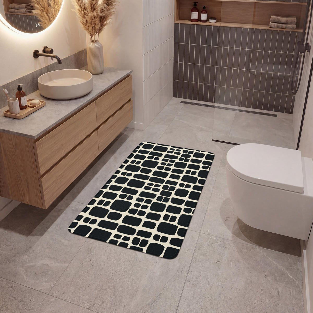 KOUPELNOVÁ PŘEDLOŽKA Moderní - organické - černé 60x90 cm - antracitová, textil/plast (60/90cm)