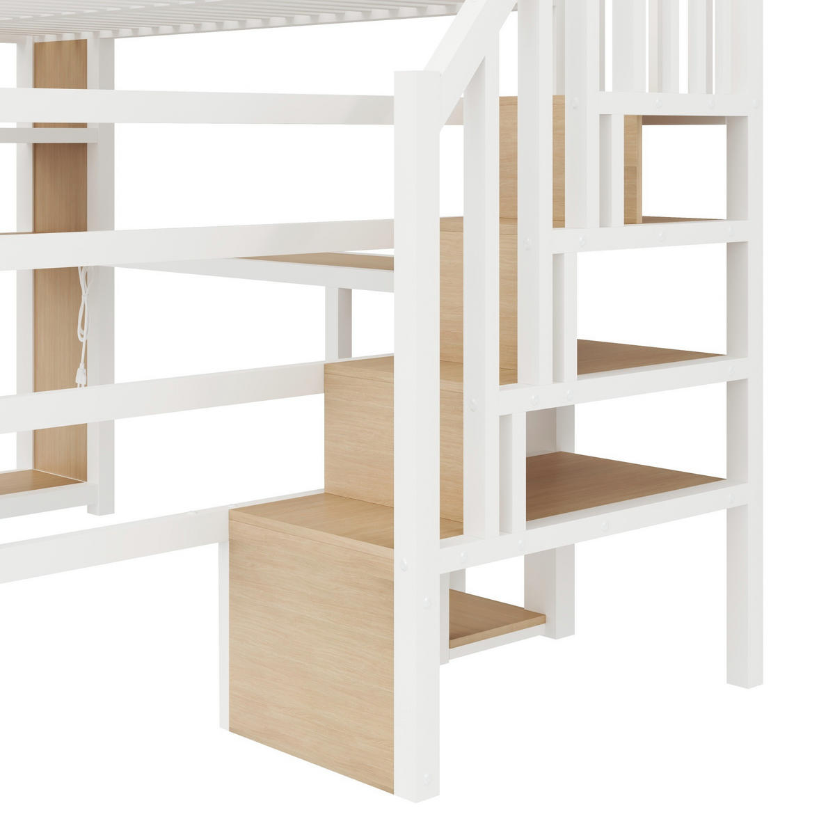 HOCHBETT 140/200 cm in Weiß mit Schreibtisch, Ablageflächen, Treppe und Stauraum aus Metall - Weiß, Metall (140/200cm) - STILVORA