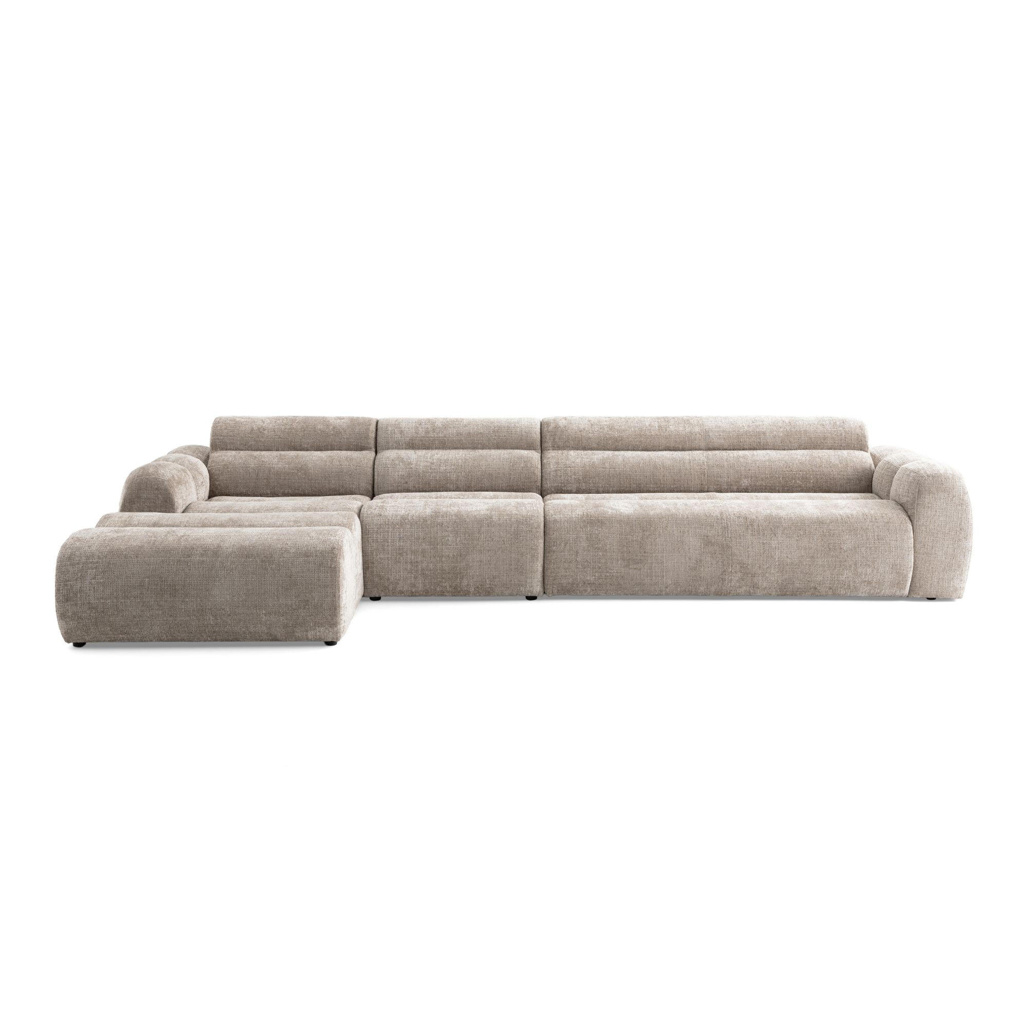 5-SITZER modulares Ecksofa VEER SET 2 Links, 379 x 175 cm, Chenille Webstoff Beige - Beige/Schwarz, Holz/Kunststoff (379/175cm) - Muffo