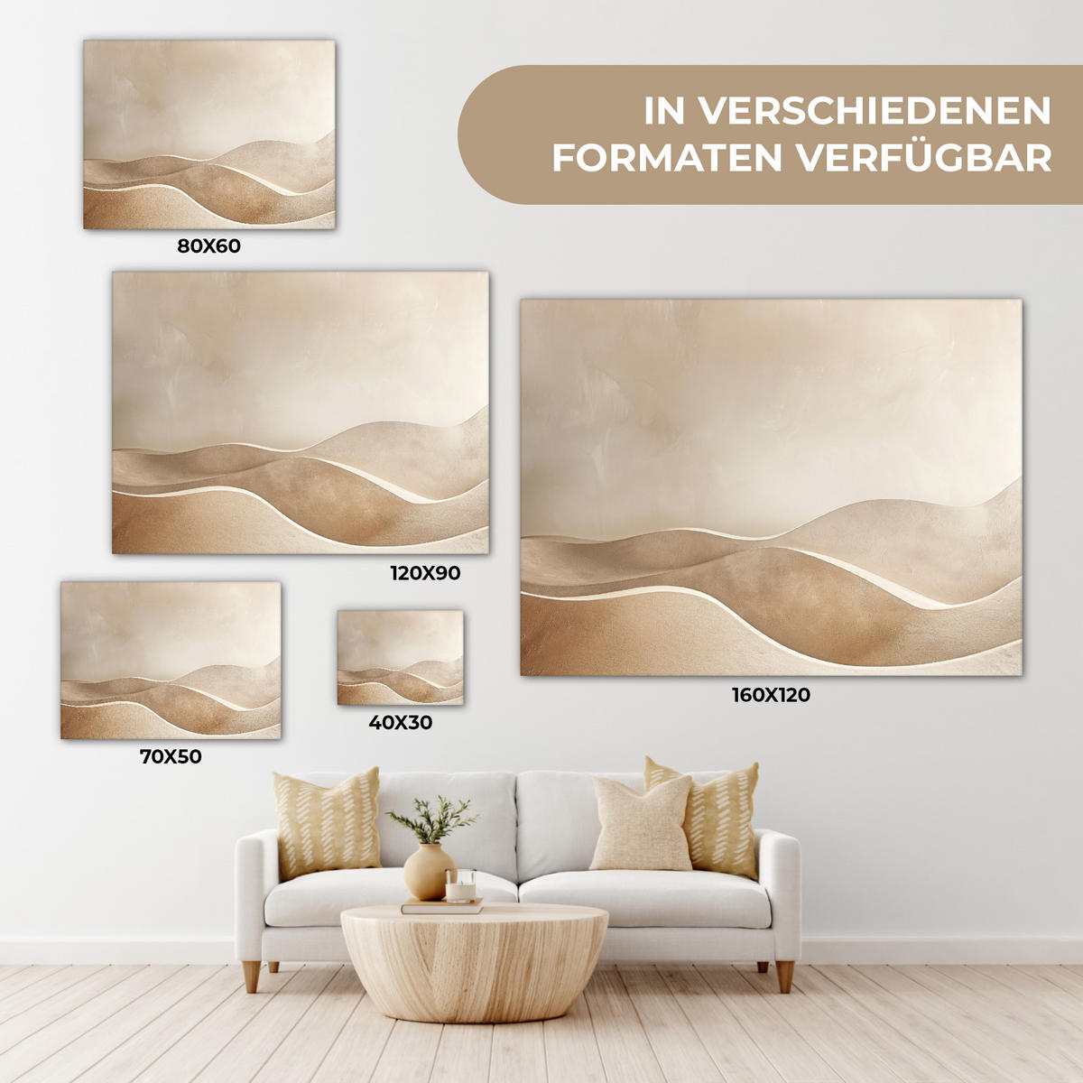 LEINWANDBILD Beige - Natur - Abstrakt - Modern 40x30 cm - Beige, Textil (40/30cm) - MuchoWow