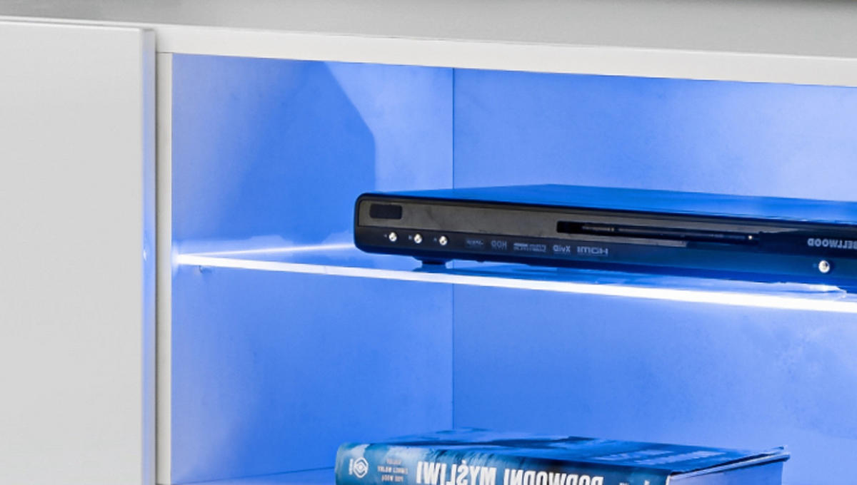 TV-LOWBOARD Eiche Wotan und weiß 180 cm hängend, Set inklusive LED-Beleuchtung - Eiche Wotan/Weiß, Glas/Holzwerkstoff (180/148/40cm) - Inn.Furn