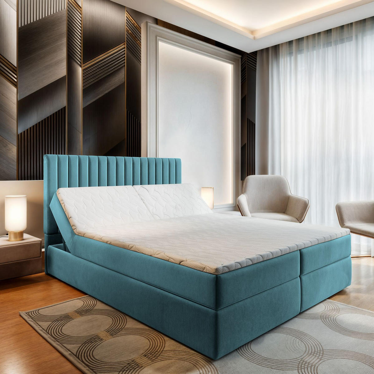 BOXBETT MURLO 140x200 cm mit Matratze und Topper - Blau - Hellblau, Holz (140/200cm) - MASSENO