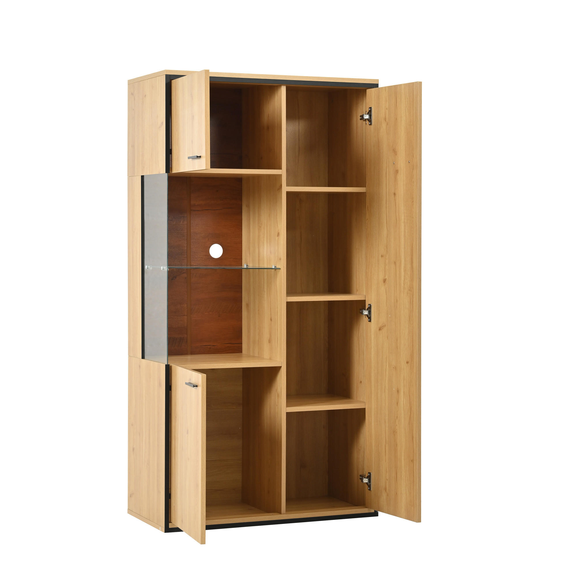 VITRÍNA 150/77,5/40 cm, MDF, prírodná s LED osvetlením - prírodná farba, kompozitné drevo (77.5/150/40cm) - BEAOK