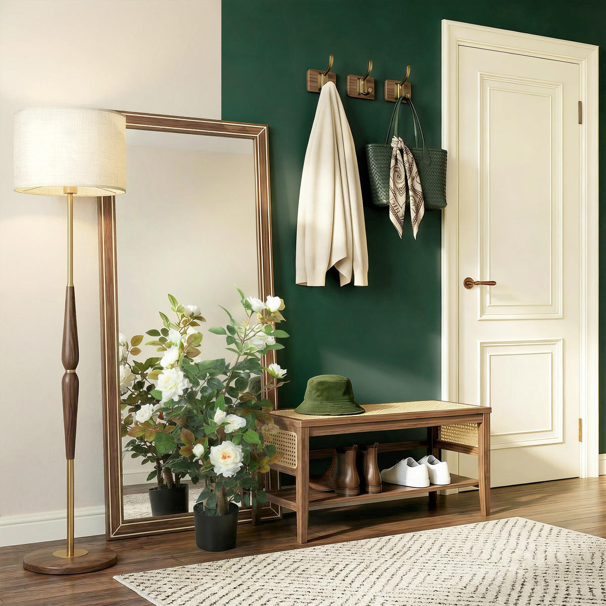 KÜNSTLICHER-ROSENBAUM Seidenstoff PE Weiß - Weiß, Holz/Textil (90cm) - HOMCOM