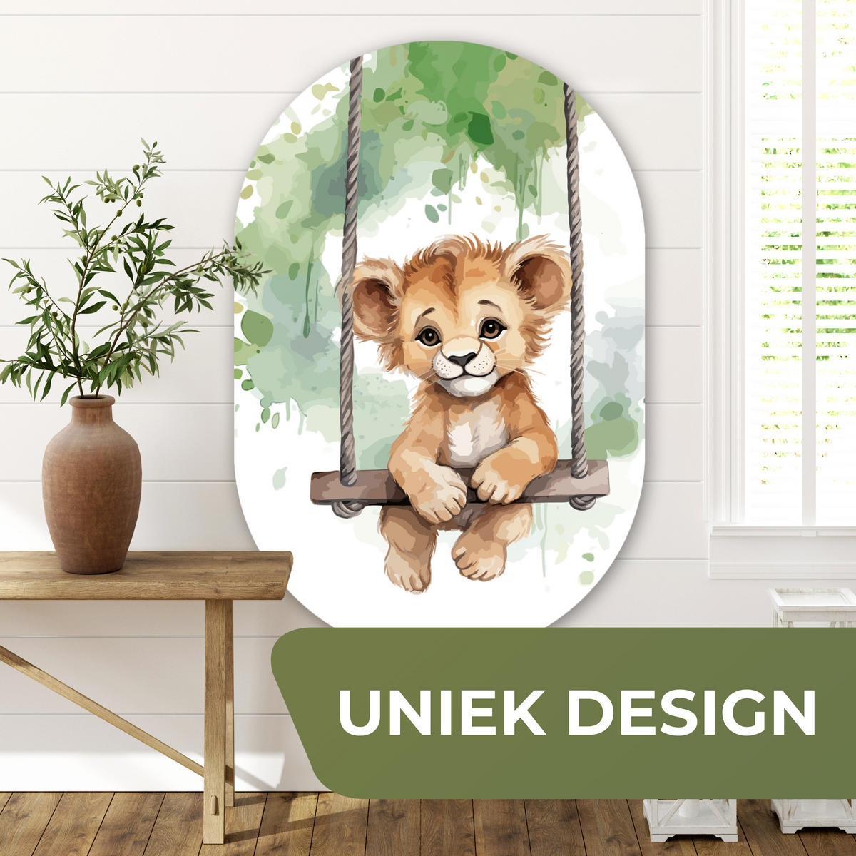 WANDBILD Löwe - Tier - Kinder - Dschungel Deko Groß 80x120 cm - Hellbraun, Kunststoff (80/120cm) - MuchoWow