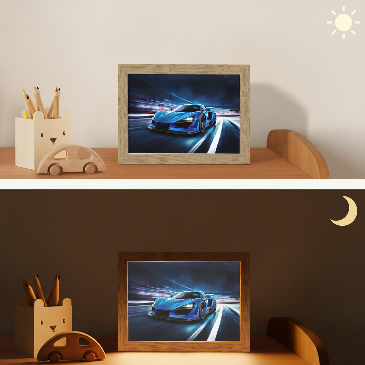 NACHTTISCHLAMPE Auto - Blau - Jungen - Kind 20x15 cm - Blau, Holzwerkstoff (8/20/15cm)