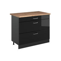SPODNÍ SKŘÍŇKA KUCHYŇSKÉ LINKY R-Line, Černý vysoký lesk/Antracit, 100 cm pracovná doska Dub Goldkraft - antracitová/vysoce lesklá černá, kompozitní dřevo (100/81.6/60cm) - Vicco
