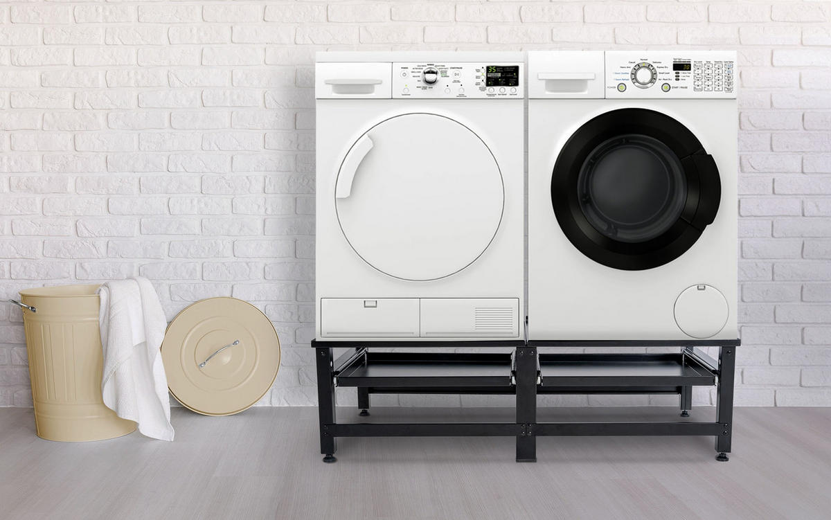 WASCHMASCHINENUNTERGESTELL doppelt DAVID für je 200kg Schwarz - Schwarz, Metall (124/38/61cm) - DELUKE