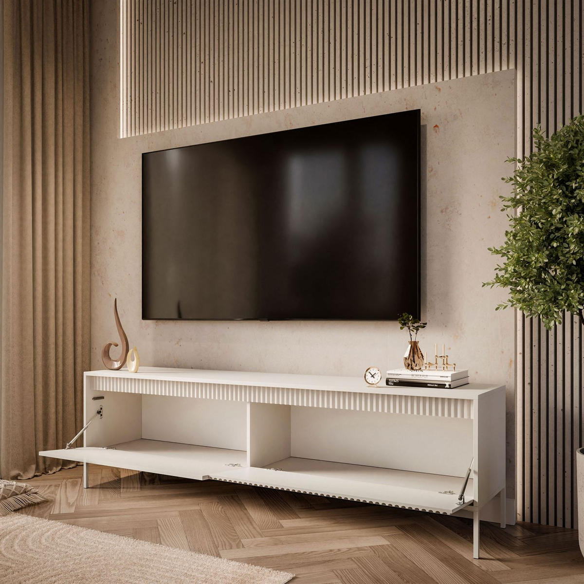 TV-ELEMENT YASUMI 187 cm beige - Beige, Holzwerkstoff (187.1/53.4/39.5cm) - Lookway