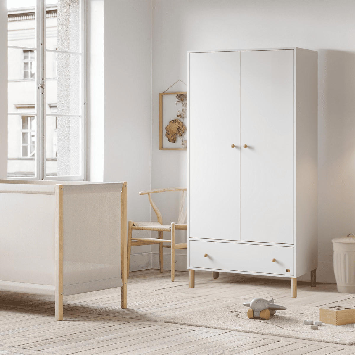 SCHRANK, 2 Türen und 1 Schublade Tela - H185 cm - Weiß, Holzwerkstoff (50/185/90cm) - Calicosy