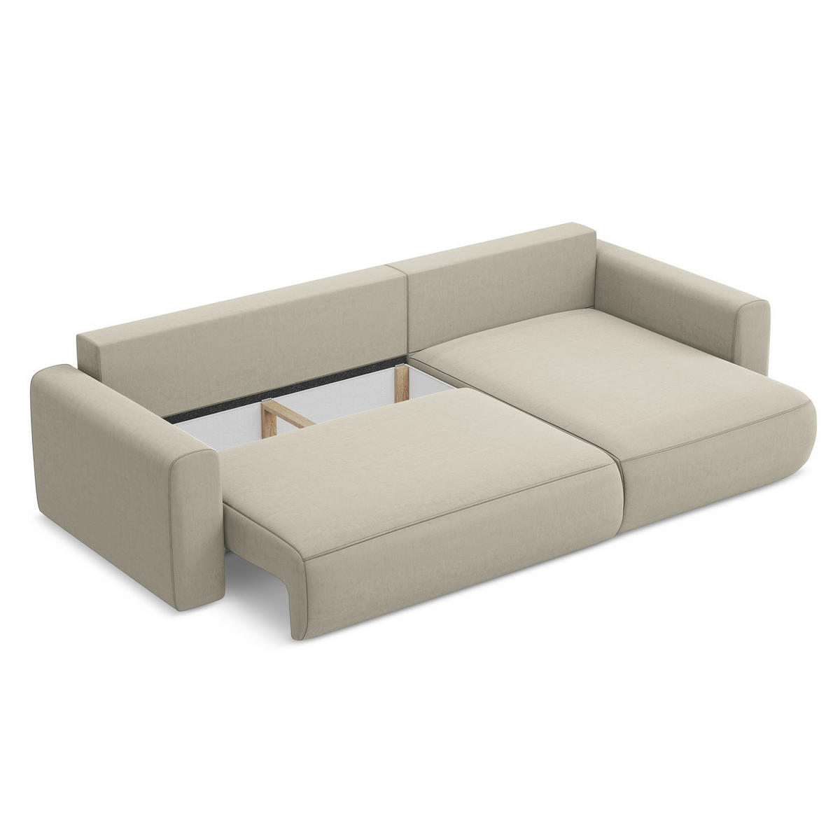 ECKSOFA mit Schlaffunktion Samt Stoff Creme - Perlmutt/Creme, Kunststoff/Textil (278/149cm) - LaMiaSofa