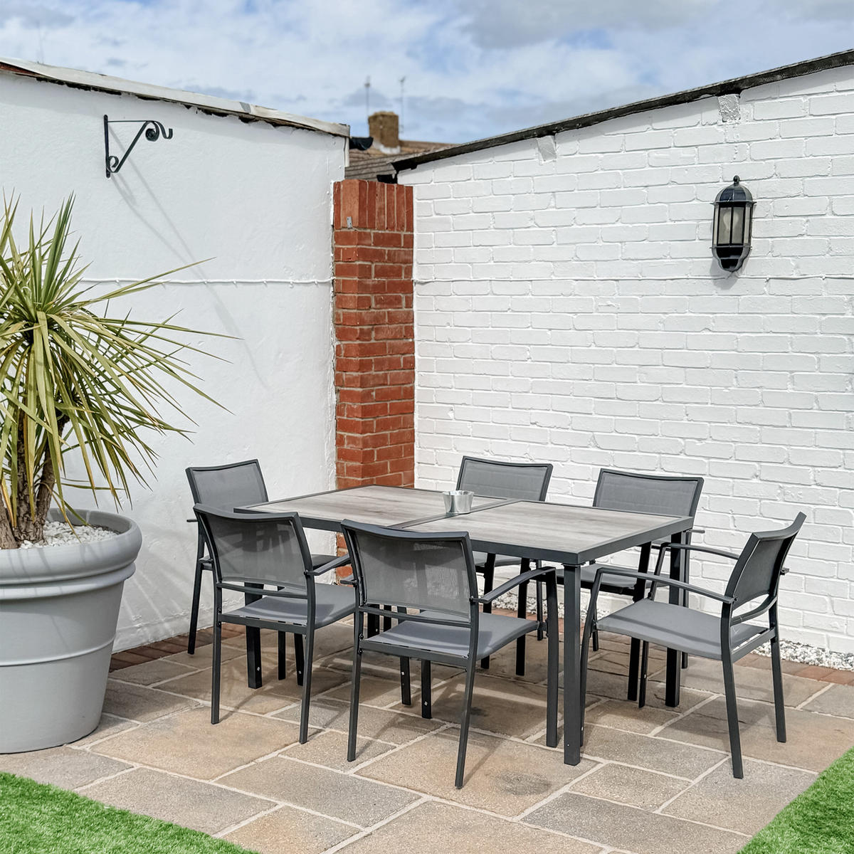 GARTENGARNITUR 7er Set Stahl Mesh Grau - Dunkelgrau/Hellgrau, Metall - Outsunny