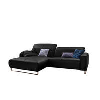ECKSOFA MIT SITZTIEFENVERSTELLUNG YORK Schwarz Leder - Silberfarben/Schwarz, Leder (284/180cm) - KAWOLA