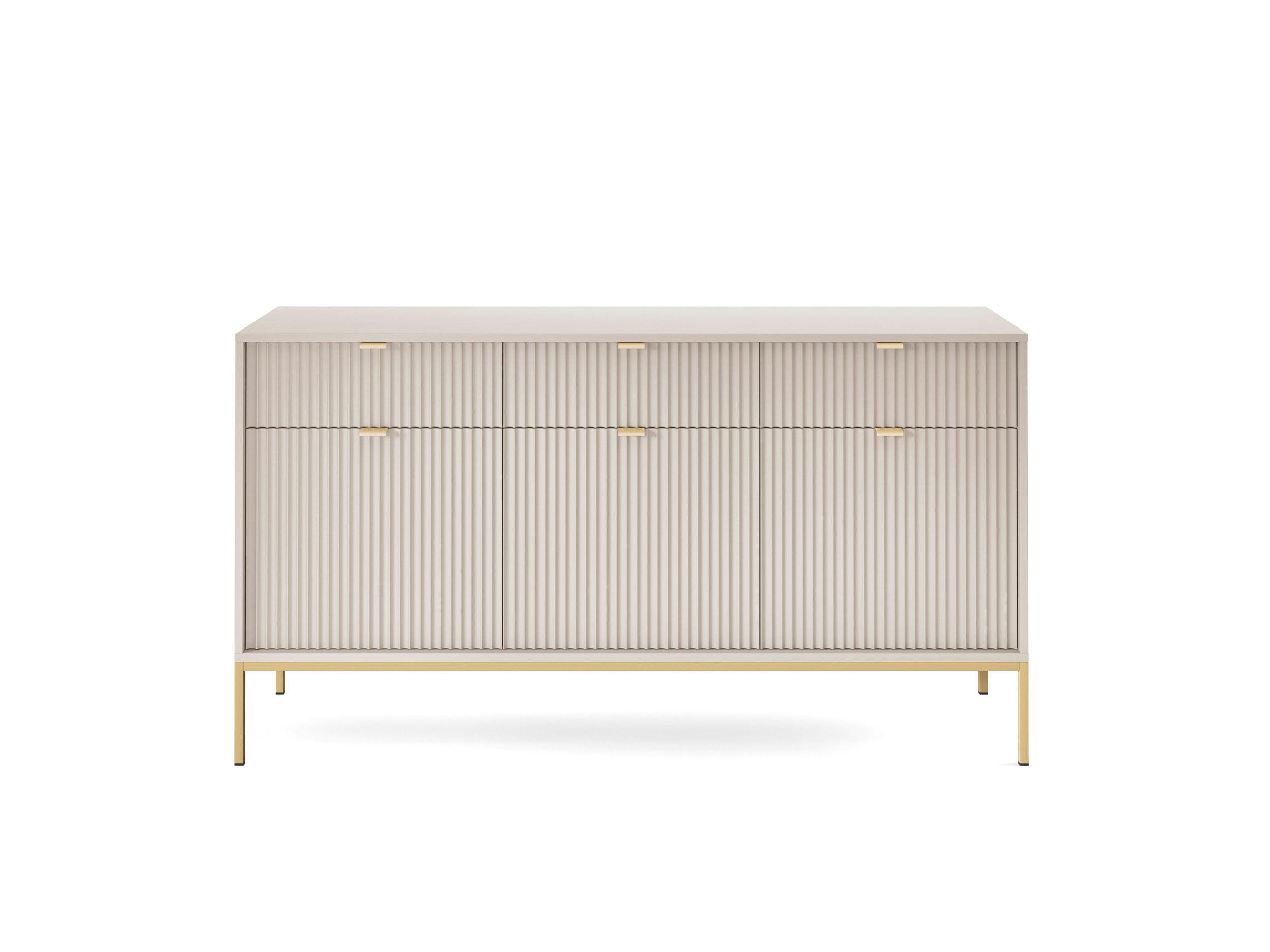 KOMMODE: 3 Schubladen, 3 Türen, Kaschmir, Gold, 154 x 83 x 39 cm, goldene Griffe - Beige/Goldfarben, Holzwerkstoff/Metall (154/83/39cm) - 3XE LIVING