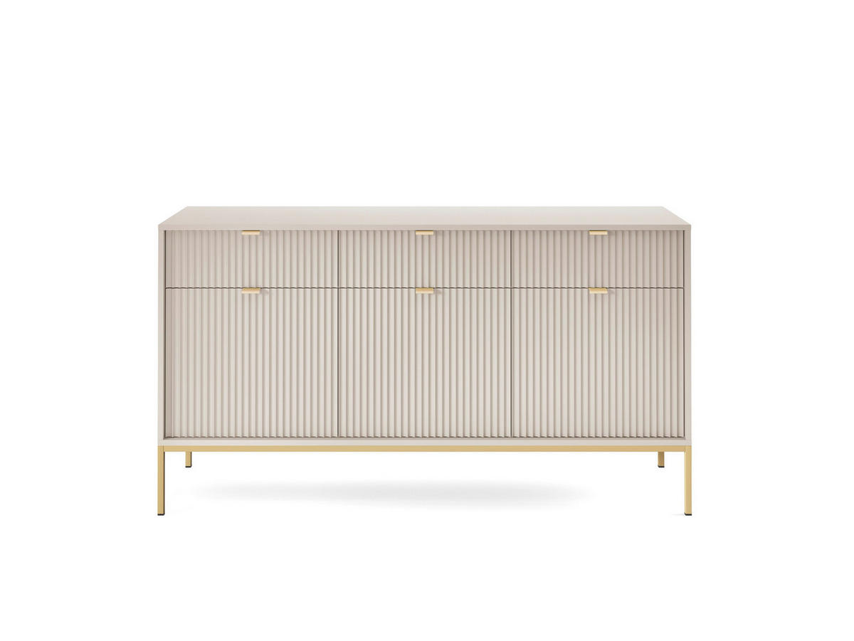 KOMMODE: 3 Schubladen, 3 Türen, Kaschmir, Gold, 154 x 83 x 39 cm, goldene Griffe - Beige/Goldfarben, Holzwerkstoff/Metall (154/83/39cm) - 3XE LIVING