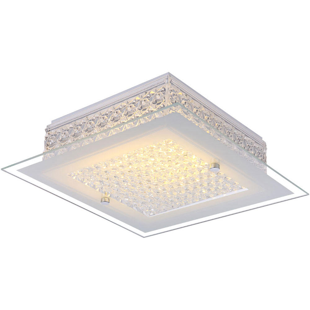 LED DECKENLEUCHTE Metall Weiß Kristalloptik - Weiß, Glas (30/30/8cm) - Globo Lighting