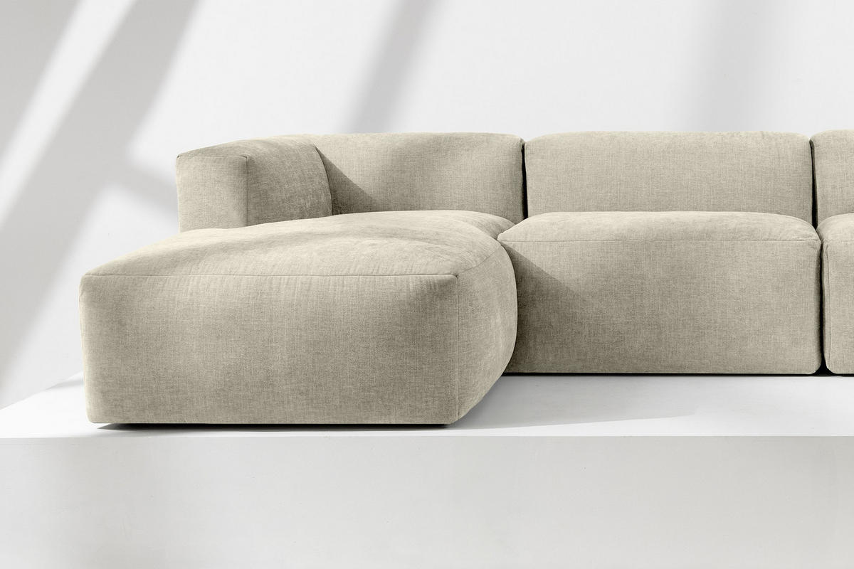 PANORAMA-ECKSOFA BUFFO 7/8 Sitzer mit extrem weicher Sitzfläche, Gewebestoff, ecru - Ecru, Textil (424/73/180cm) - KONSIMO®