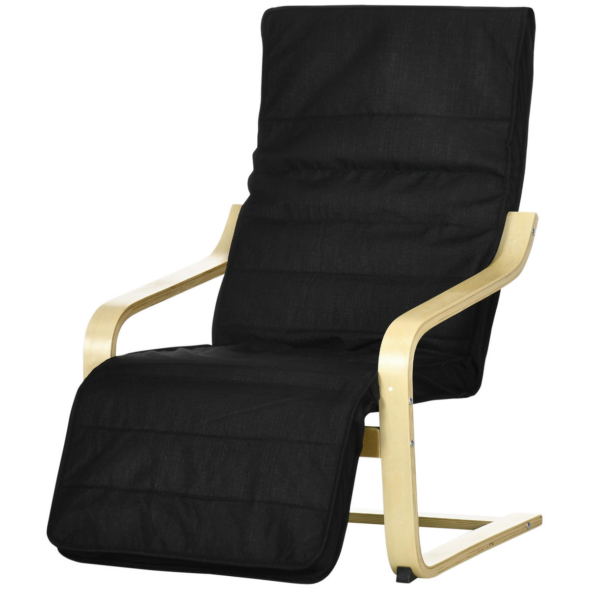 RELAXSESSEL DE-06941 verstellbares Fußteil mit Birkenholz und Auflage Schwarz/Holz - Schwarz, Holz/Textil (94/100/66.5cm) - ComfortXL