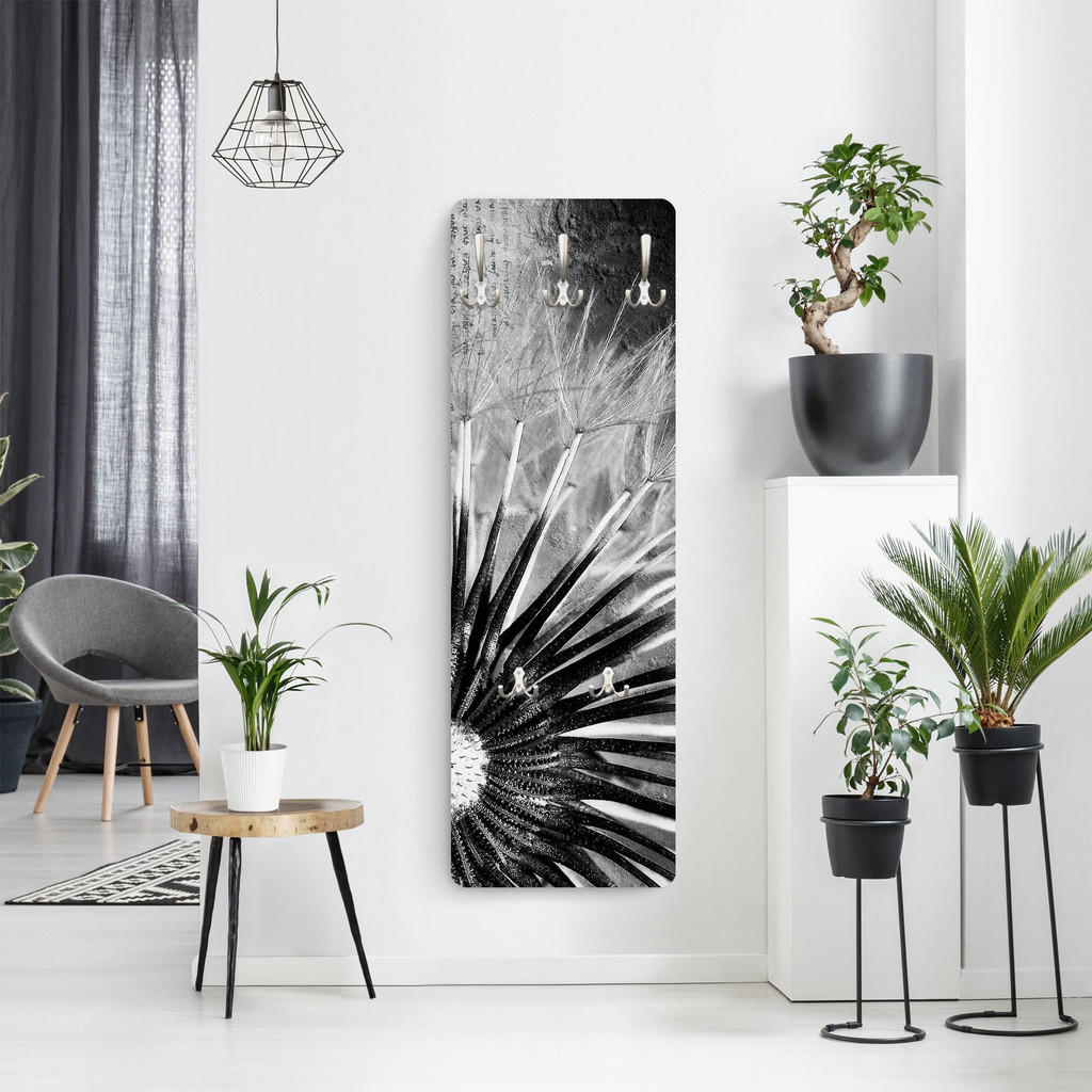 Thumbnail - Bilderwelten Wandgarderobe, Schwarz, Holzwerkstoff, Floral, Rechteckig, 34x105x1.6 cm, Garderobe, Garderobenleisten & Ga...
