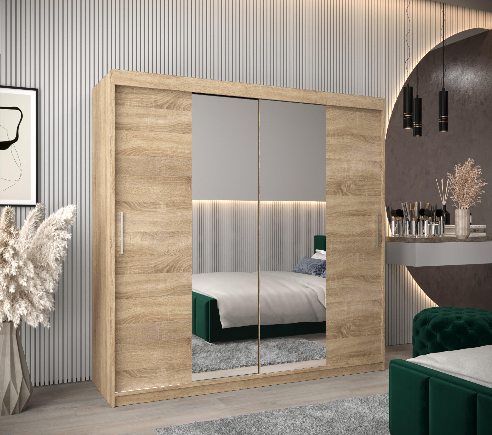 SCHWEBETÜRENSCHRANK 200/200/62 2-türig - Silberfarben/Sonoma Eiche, Holz/Kunststoff (200/200/62cm) - MÖBEL KRYSPOL