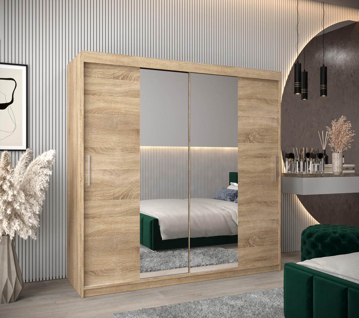 SCHWEBETÜRENSCHRANK 200/200/62 2-türig - Silberfarben/Sonoma Eiche, Holz/Kunststoff (200/200/62cm) - MÖBEL KRYSPOL
