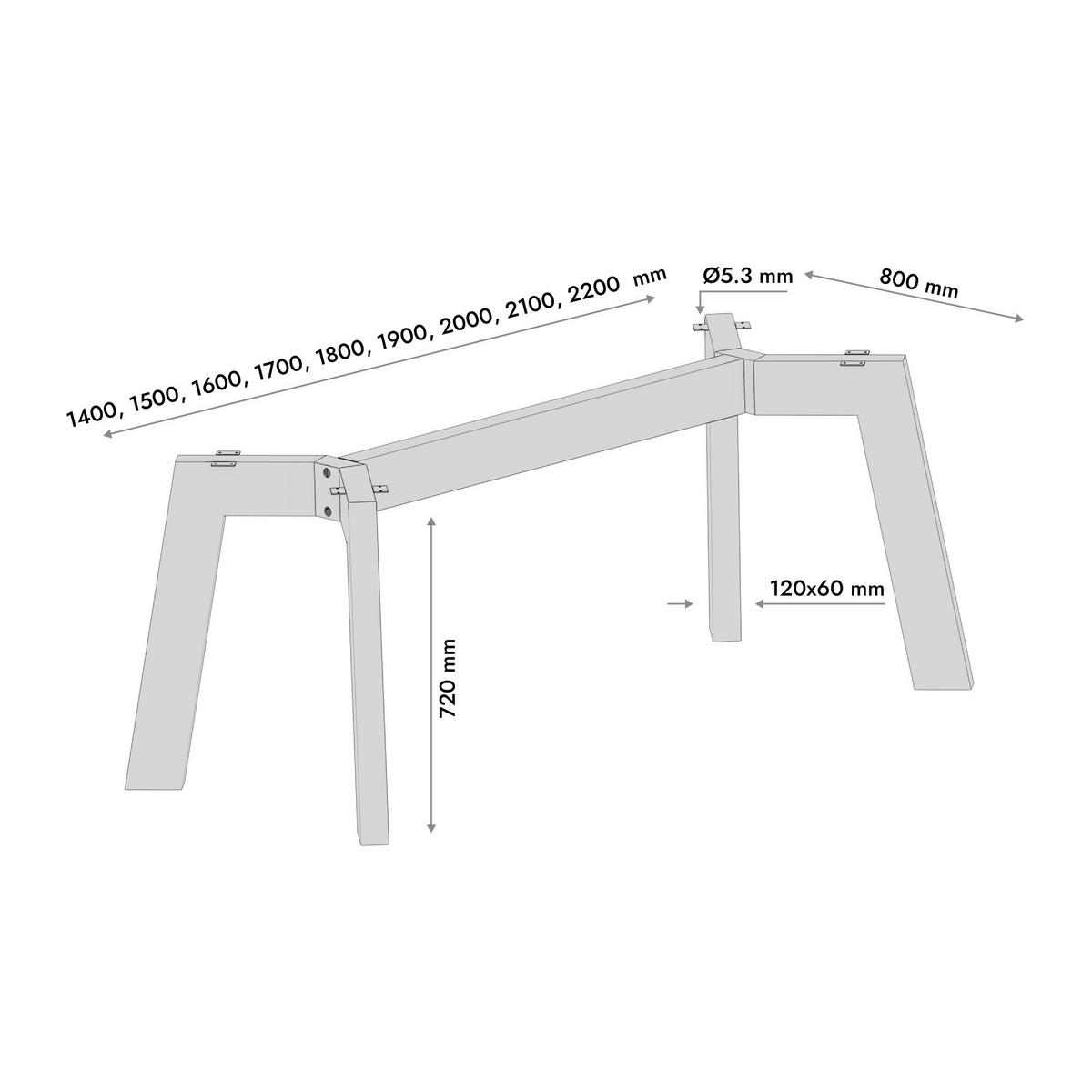 TISCHBEIN Barax Special Extreme Schwarz Metall 200/80/72 cm - Schwarz, Metall (80/72/200cm) - Metalo Pro